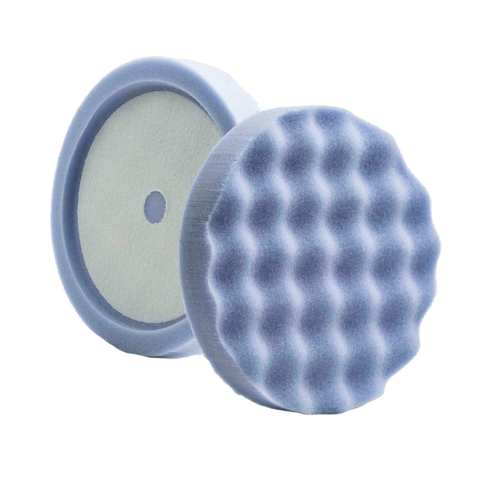 Lake Country Blue Finessing Waffle Pro foam pad for cleaning, 8-inch recessed back waffle pad for polishing and detailing.