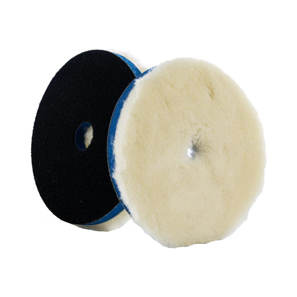 Lake Country prewashed low lint knitted lambswool cleaning pad, 5.25 x 7/8 inches, used for polishing and detailing.