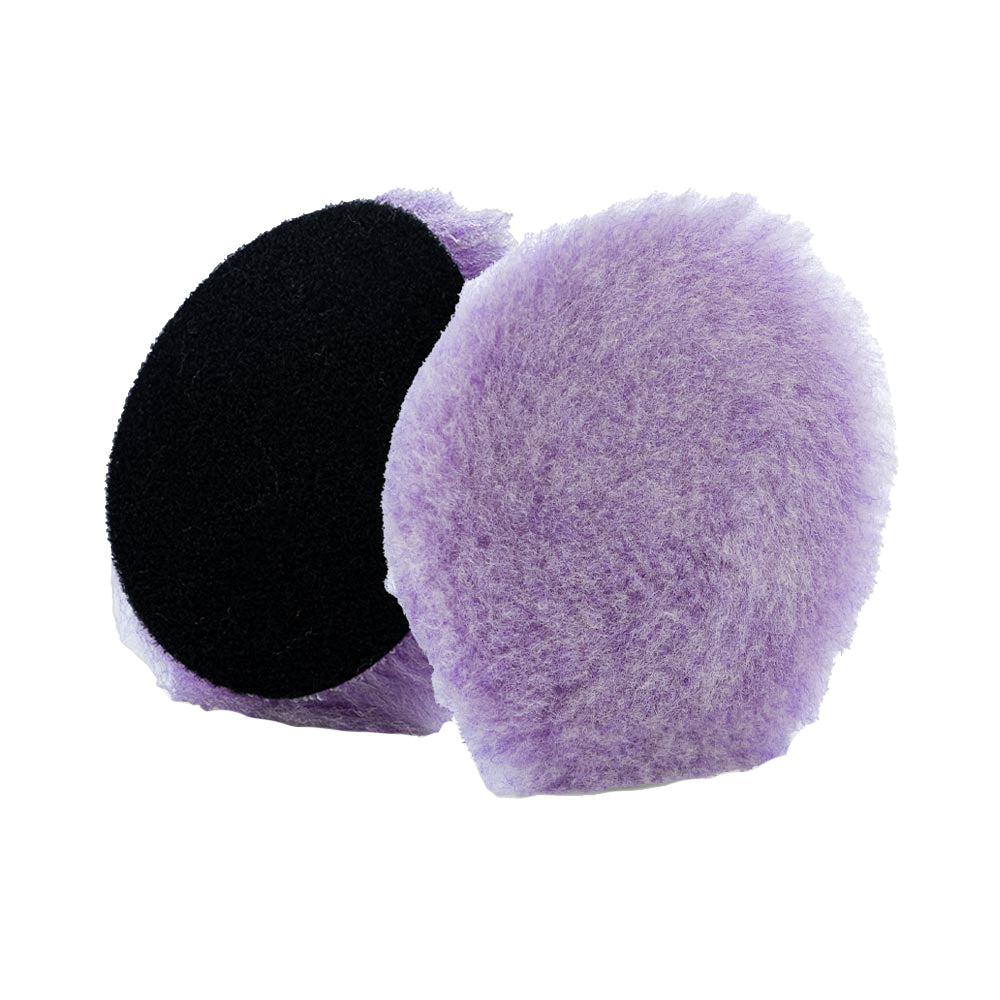 Lake Country Purple Foamed Wool Buffing Pad for polishing, 3.5-inch diameter, suitable for car cleaning and detailing.