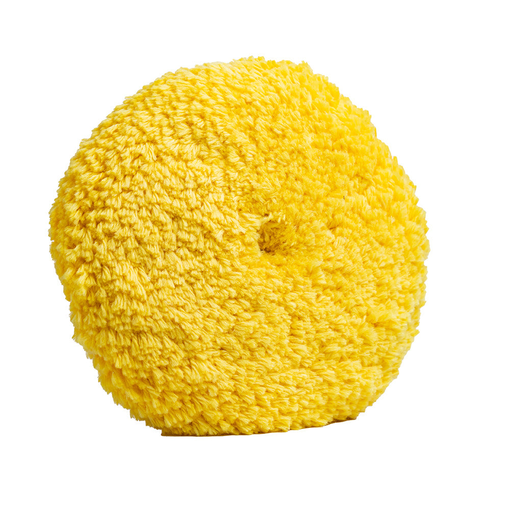 Lake Country Yellow Twisted Acrylic Wool Pad for cleaning, 8-inch size with quick disconnect, used for car detailing and polishing.