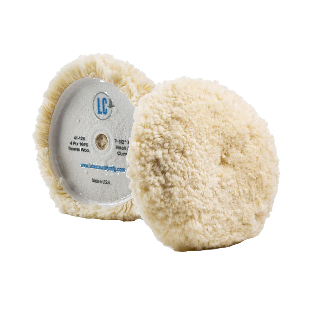 Lake Country curved edge cleaning pad made of twisted wool, 7.5" x 1.5" for polishing and detailing.