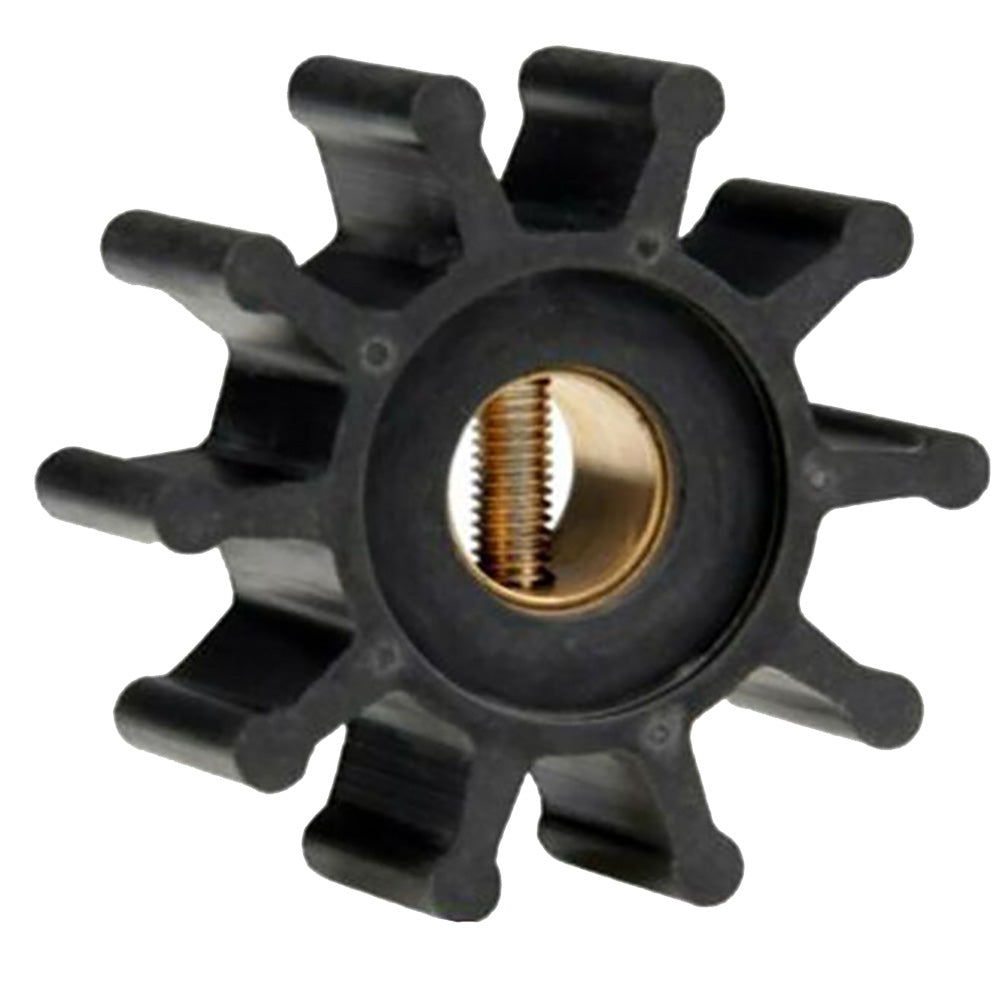 Jabsco neoprene impeller kit with 10 blades, brass insert, 2-inch diameter, slotted shaft pin drive for marine pumps.