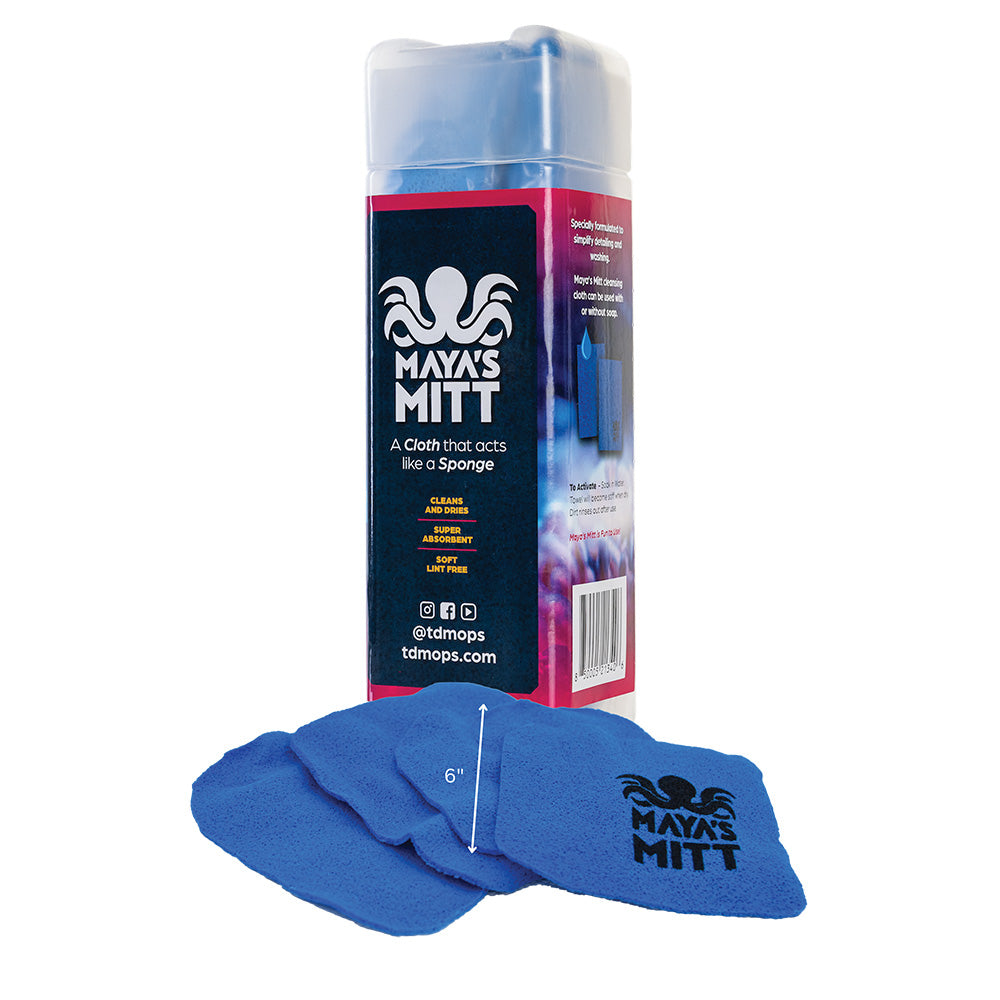 TD Mop Maya's Mitt detailing sponge cloth, 6x6 inches, in a 4-pack, ideal for cleaning and scrubbing surfaces.