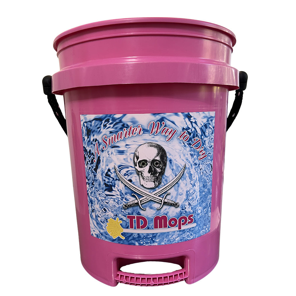 Pink TD Mop Grip Bucket for cleaning, 5-gallon capacity, sturdy plastic bucket with handle for mopping tasks.