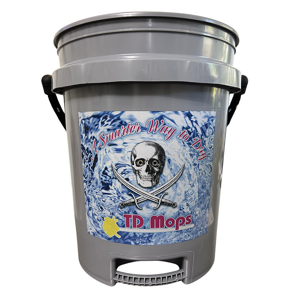 Gray TD Mop Grip Bucket for cleaning, 5-gallon capacity, durable plastic construction, suitable for mopping and cleaning tasks.