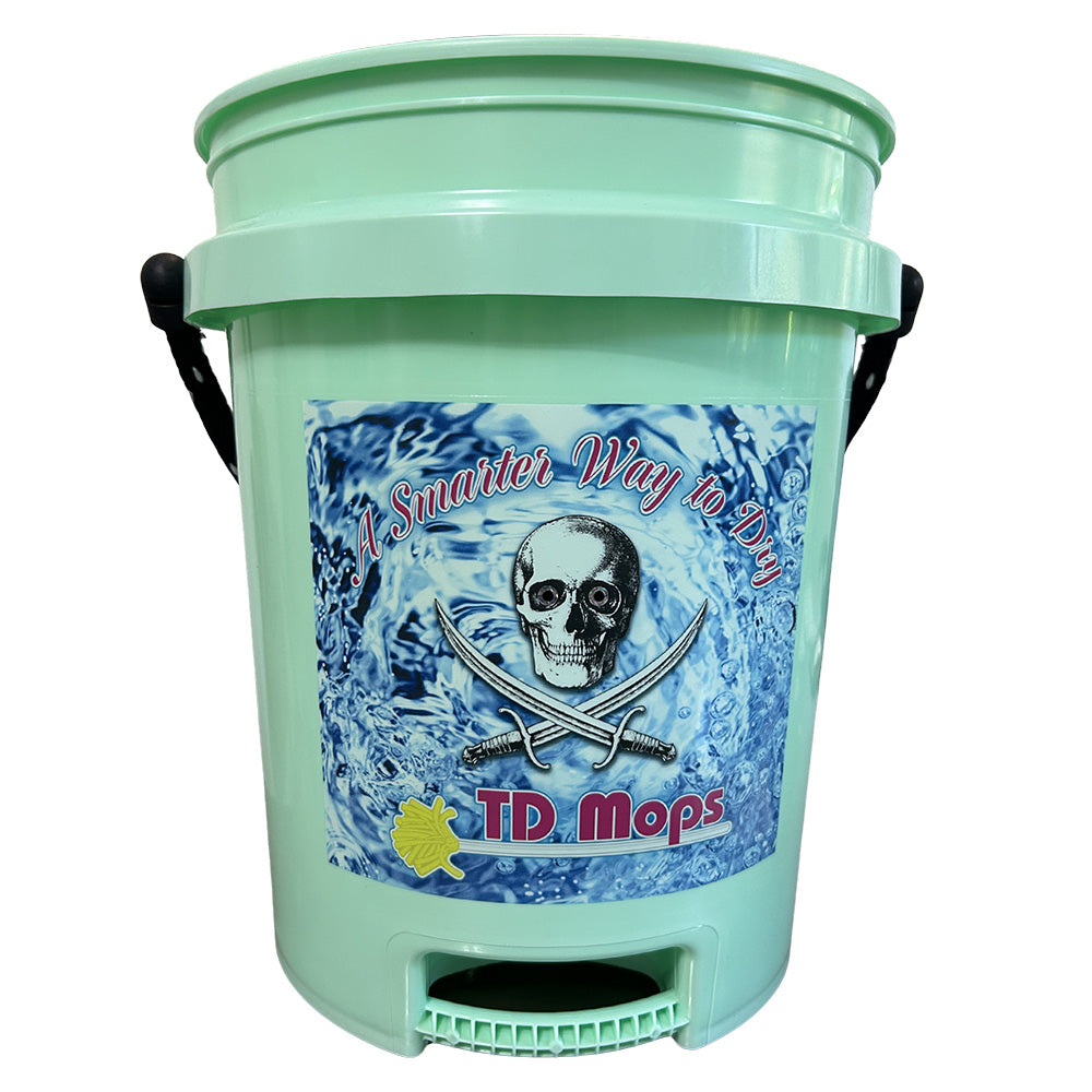 TD Mop teal green 5-gallon grip bucket for cleaning, shown with textured handle and spacious design for easy mopping.
