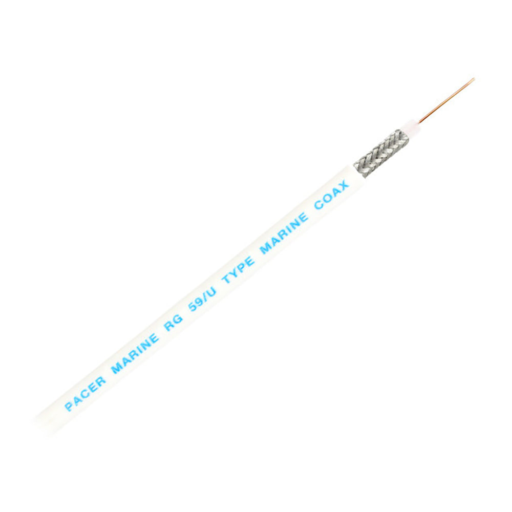 White Pacer RG59UW coax cable, 200-foot length, high-quality wire for TV and security system installations.