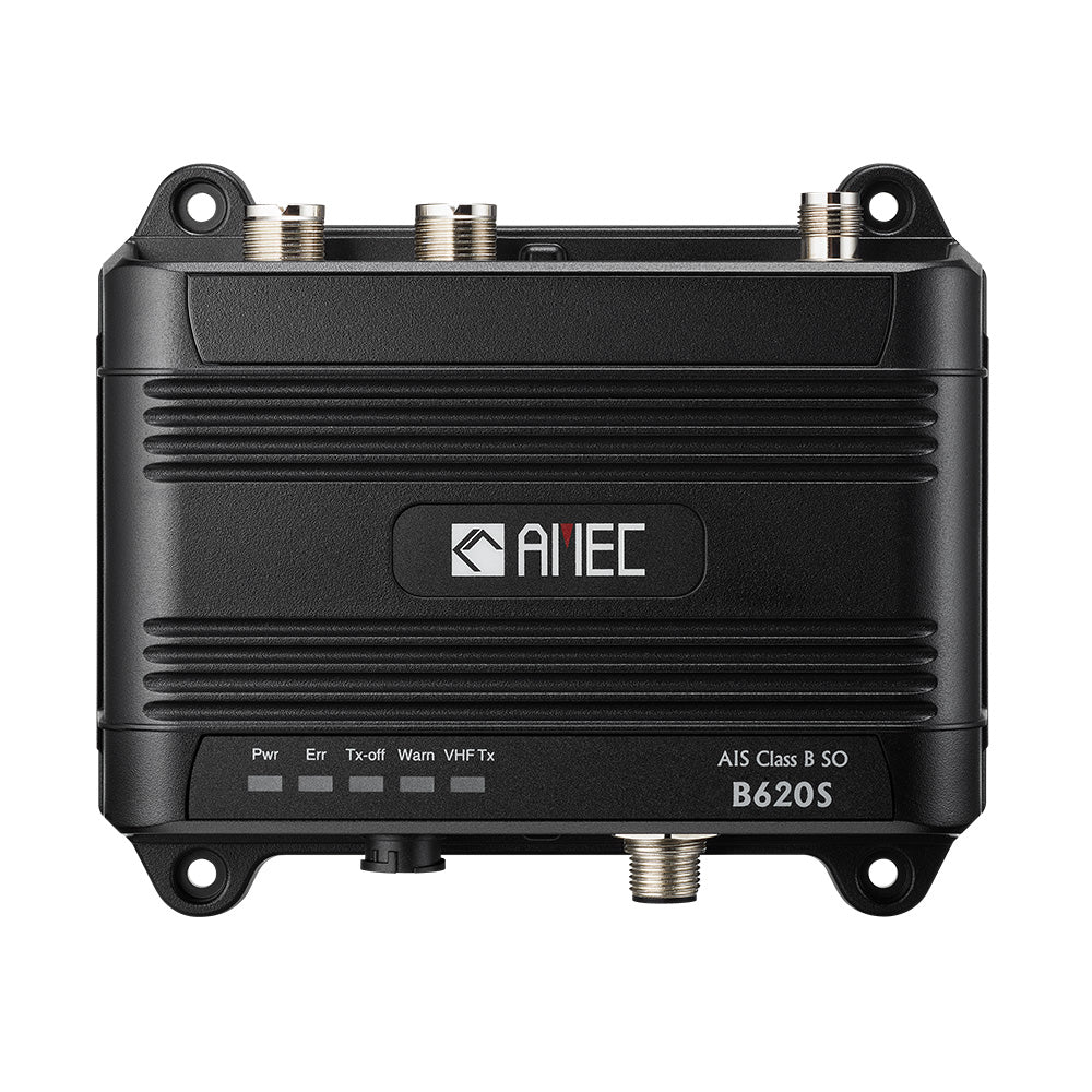 AMEC B620S Class B AIS transceiver with VHF splitter, 2W CSTDMA, NMEA2000, NMEA 0183, and USB connection.