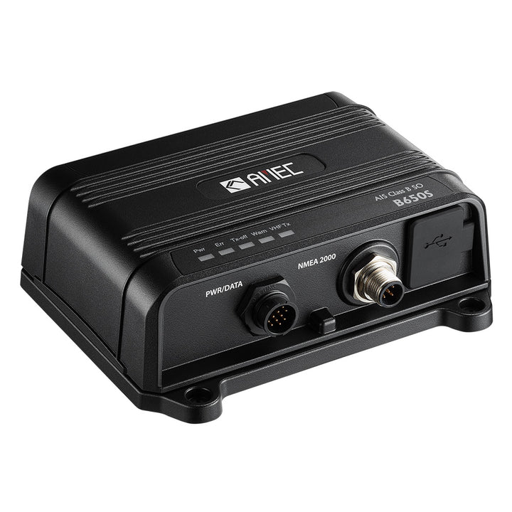 AMEC B650S Class B AIS transceiver with VHF antenna splitter, 5W-SOTDMA, NMEA 2000, NMEA 0183, and USB ports.