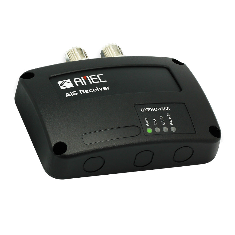AMEC CYPHO-150S AIS receiver with built-in VHF splitter, showing front panel and connection ports for marine AIS system.