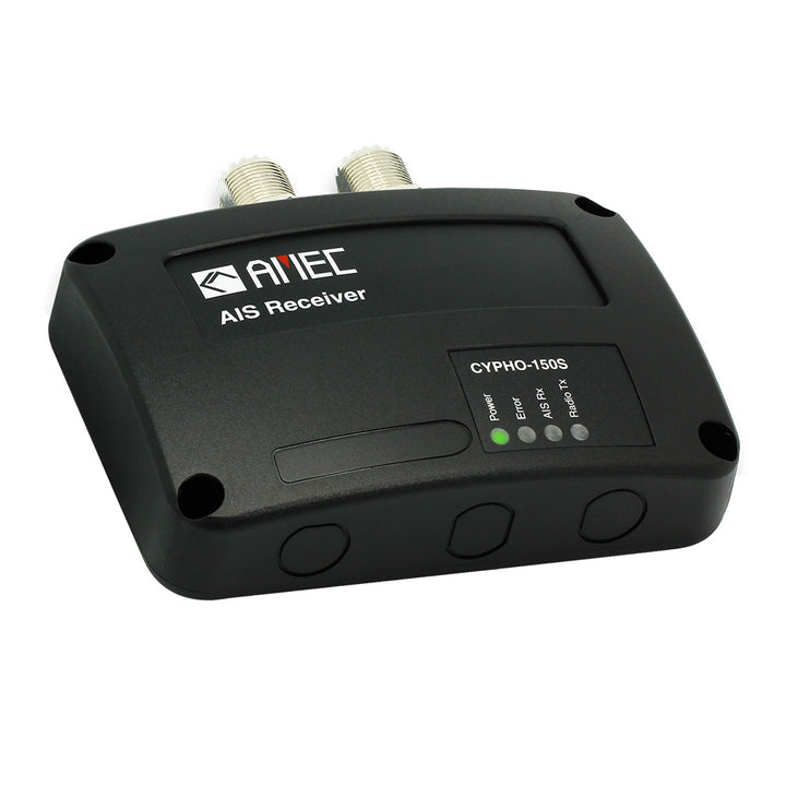 AMEC CYPHO-150S AIS receiver with built-in VHF splitter, showing front panel and connection ports for marine AIS system.