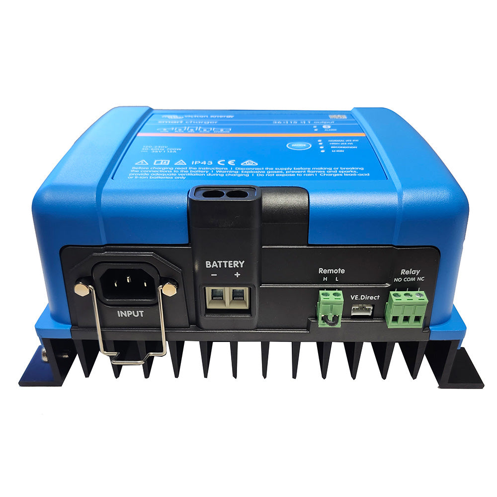 Victron Energy Smart IP43 48V battery charger with 13A output, suitable for 120-240V power sources, shown in the image.