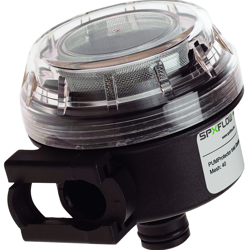 Johnson Pump inlet strainer with 40 mesh screen, durable filter basket for preventing debris in fluid systems.