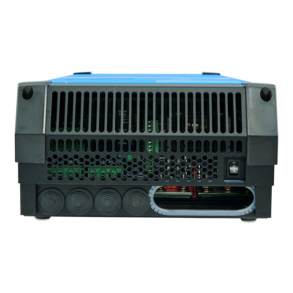 Victron Energy MultiPlus-II 12/4k inverter and charger combo, showing the device with digital display and connection ports.