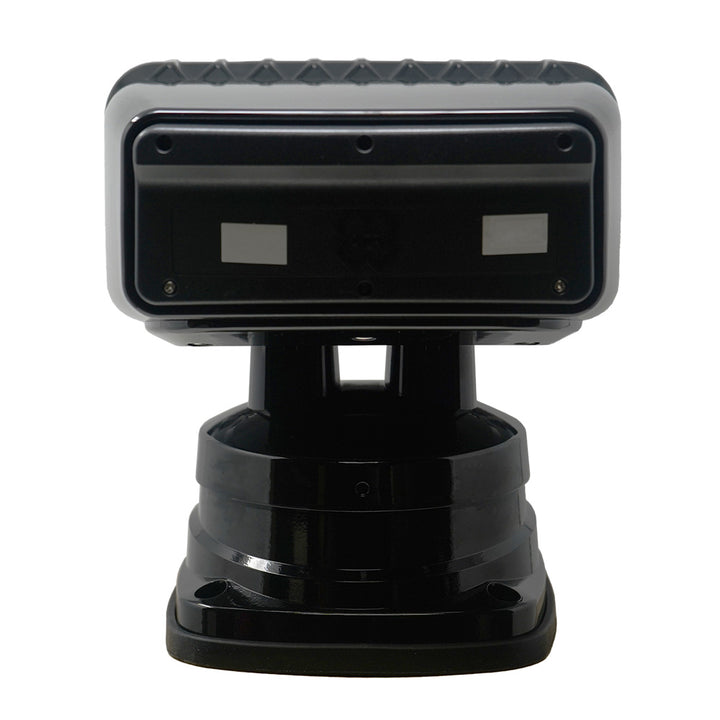 ACR RCL-200 black wireless LED searchlight with wired point pad and handheld remote for outdoor illumination.