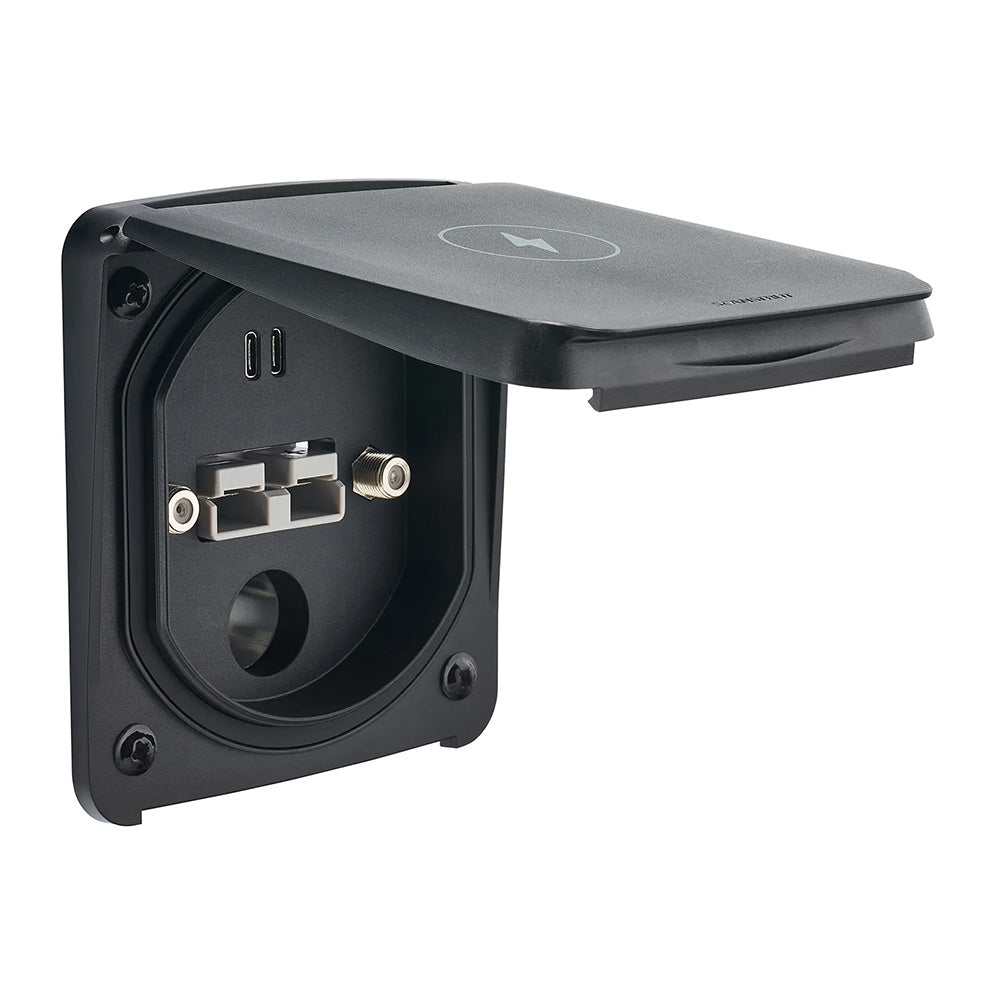 Scanstrut Roam Series Multi-Power Outlet accessory with multiple power sockets and USB ports for marine or outdoor use.