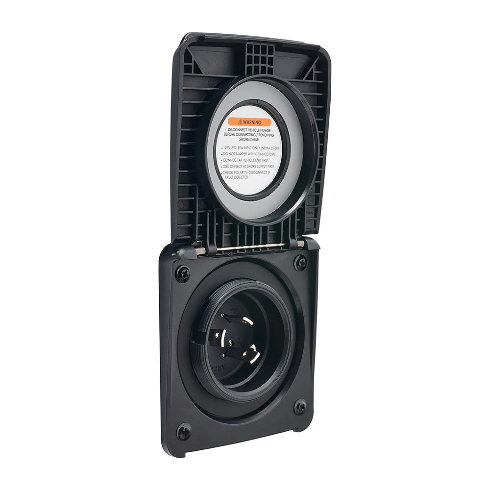 Scanstrut Roam Series 125V 30A AC power inlet accessory with durable design and secure connection for marine or outdoor use.