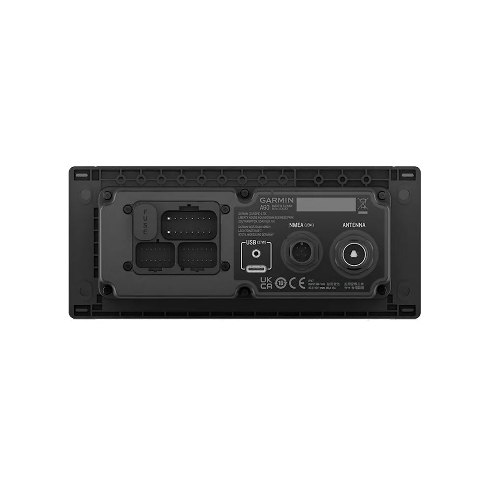 JL Audio A60 marine stereo head unit with digital display and control buttons for boat audio system setup.