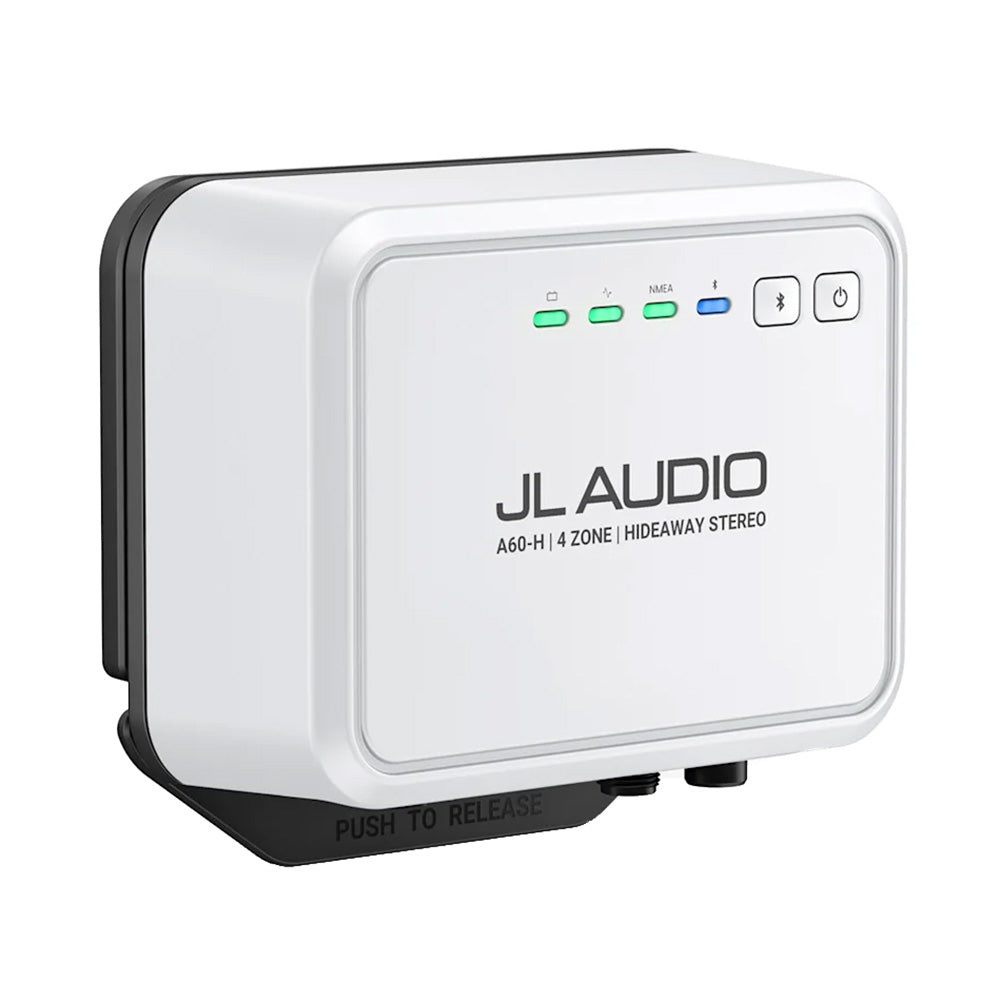 JL Audio A60-H Hideaway marine stereo head unit, compact waterproof audio system for boats and marine environments.