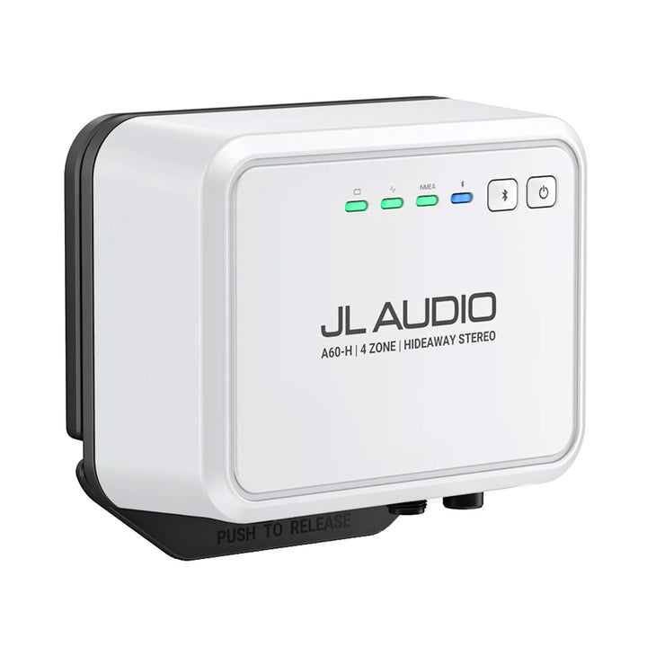 JL Audio A60-H Hideaway marine stereo head unit, compact waterproof audio system for boats and marine environments.