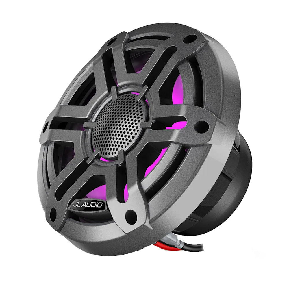 JL Audio M200 marine speakers with 6.5-inch LED and grey sport grille, designed for outdoor marine audio systems.