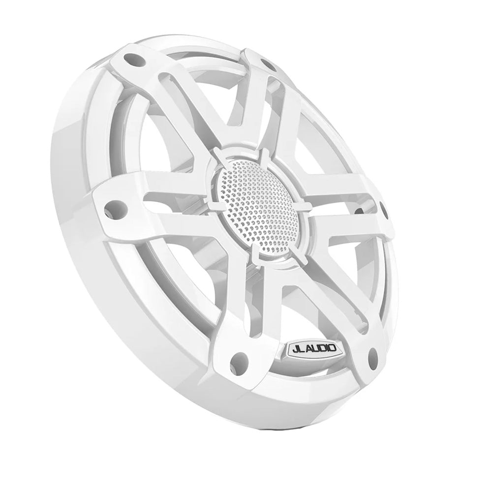 White JL Audio M200 7.7-inch sport speaker grille, accessory for marine or automotive audio systems, with a sleek design.