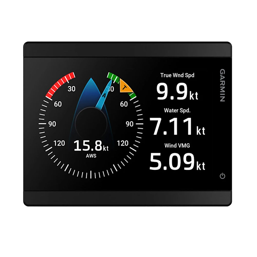 Garmin GMI 40 marine instrument display showing navigation data and digital readouts on a sleek, black electronic screen.