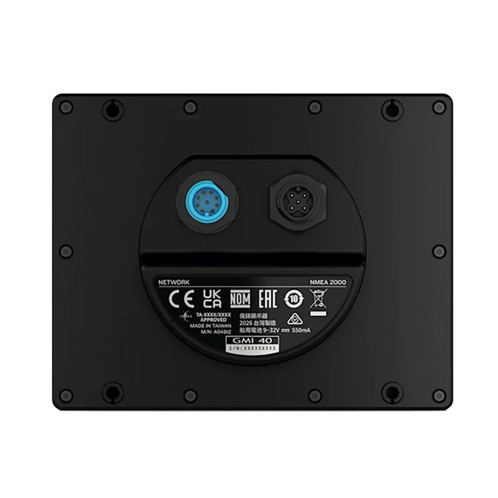 Garmin GMI 40 marine instrument display showing digital readout of boat speed and depth in a marine navigation setup.