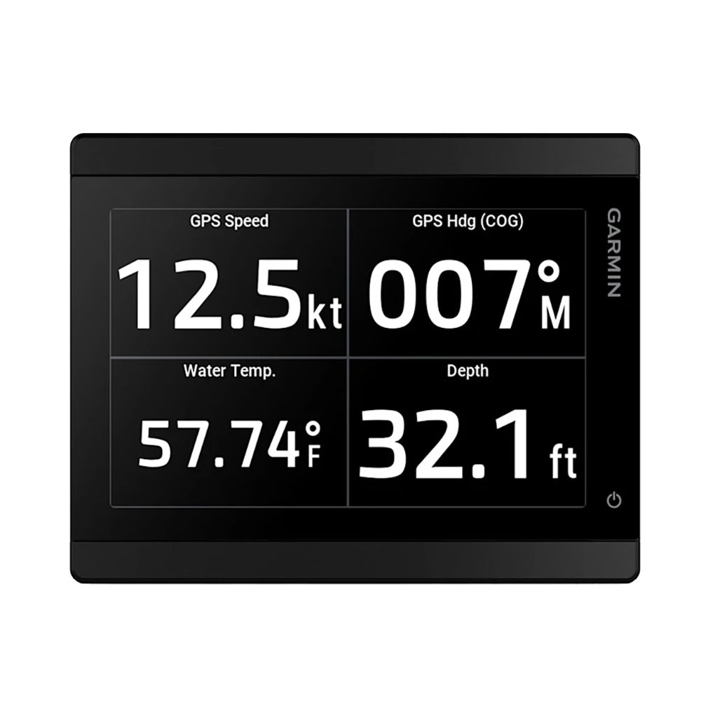 Garmin GMI 40 marine instrument display showing digital readout on a boat dashboard.