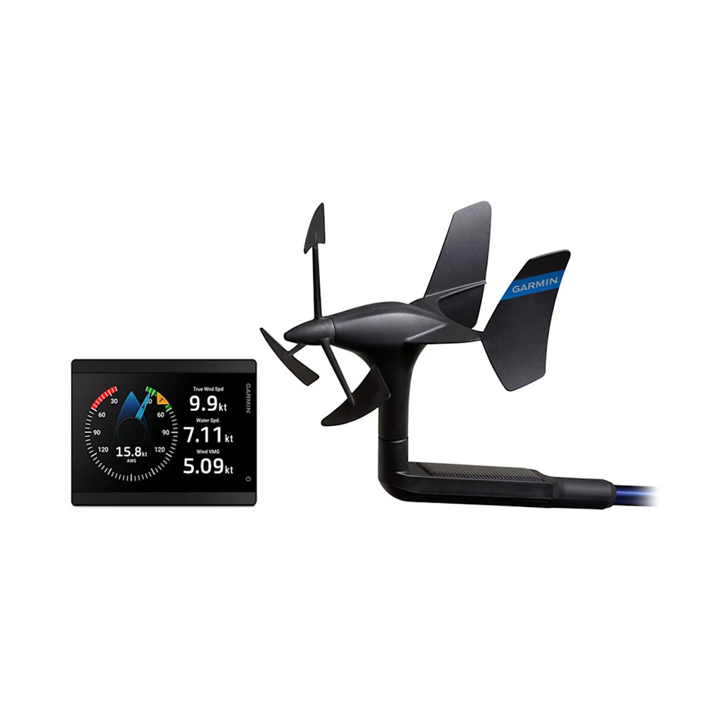 Garmin GMI 40 Wireless Wind Pack with gWind Wireless 2 Transducer, marine wind instrument display showing wind data and readings.