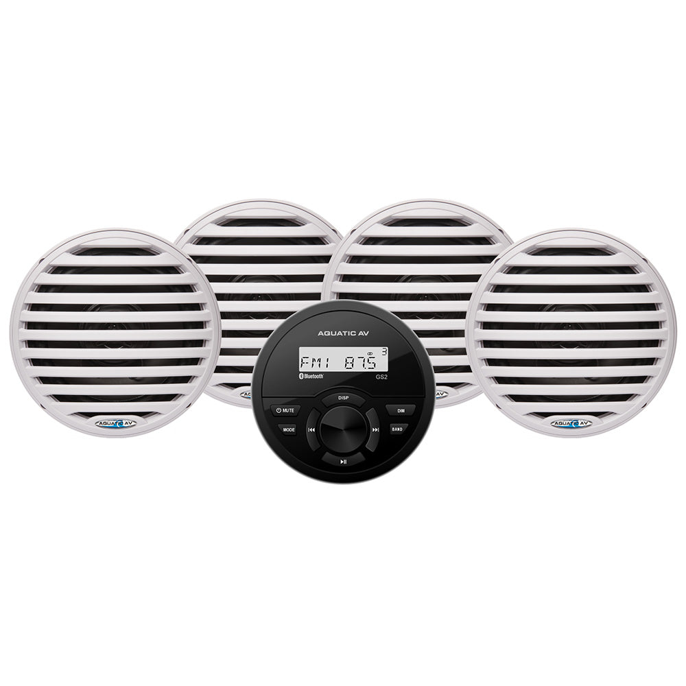 Aquatic AV GS2 Gauge Stereo with two pairs of white EC651 6.5-inch marine speakers