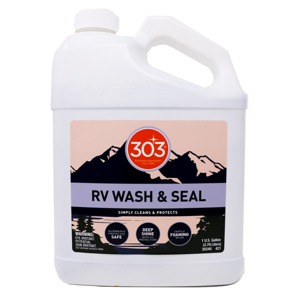 303 RV Wash & Seal cleaning product in a 128oz bottle, designed for protecting and maintaining RV surfaces.
