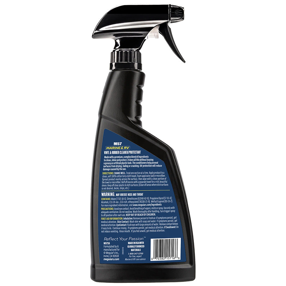 Meguiar's #57 Vinyl and Rubber Cleaner and Conditioner in a 16oz bottle, used for cleaning and conditioning vehicle vinyl and rubber surfaces.