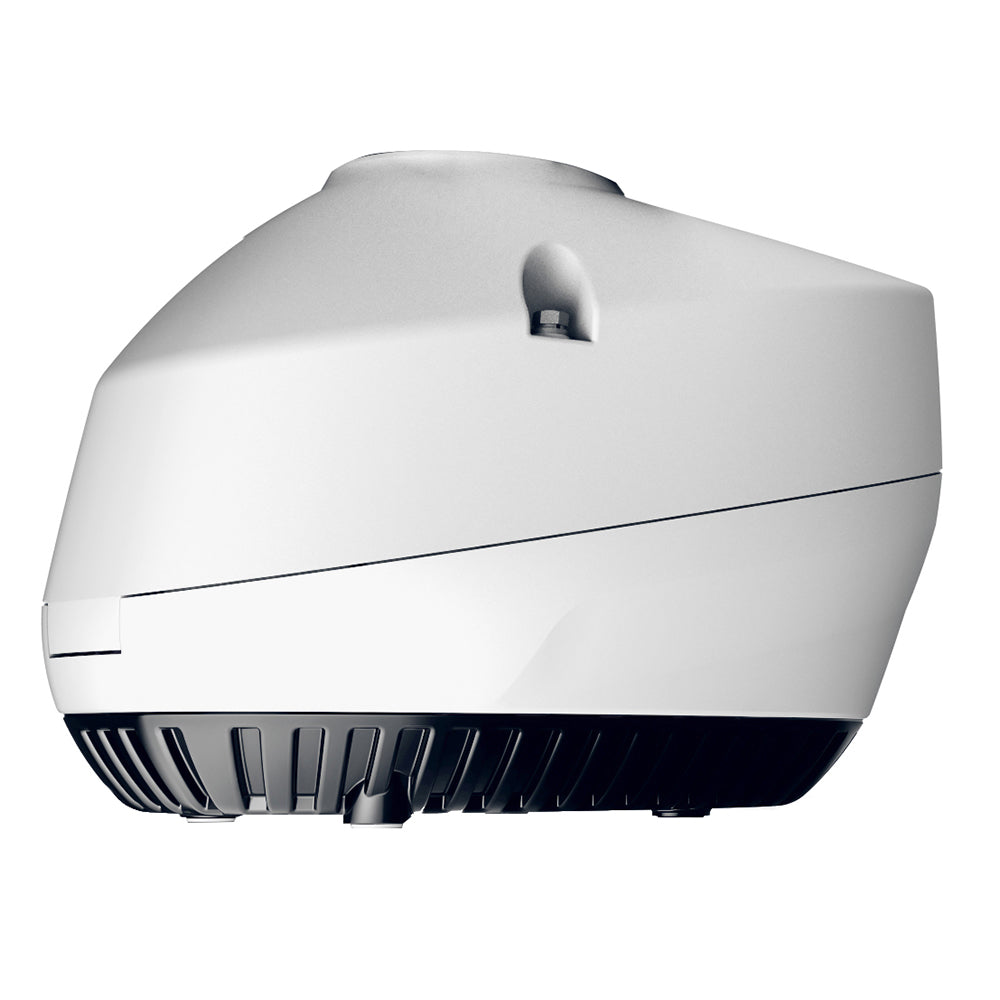 Raymarine Magnum 4kW radar pedestal mounted on a boat, featuring a durable, weather-resistant design for marine navigation.