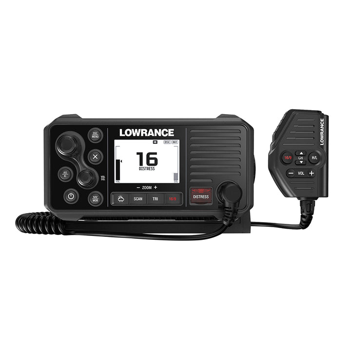 Lowrance Link-9 VHF marine radio with DSC and AIS receiver, fixed mount VHF radio for boat communication and navigation safety.