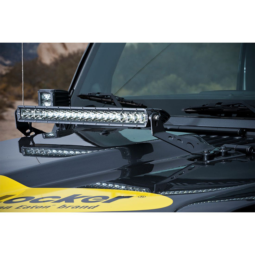 RIGID Industries 20-inch light hood mount accessory for 2007-2017 Jeep JK, designed to hold off-road lights securely.