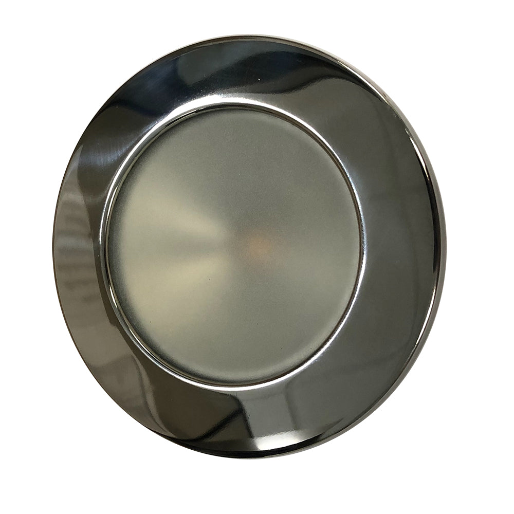 Lunasea Gen 3 3.5-inch LED recessed light in warm white, polished stainless bezel, dimmable COB LED for indoor and outdoor use