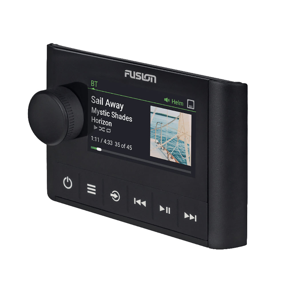 Fusion MS-ERX400 wired remote control for stereo systems, with buttons and cable for easy audio device management.