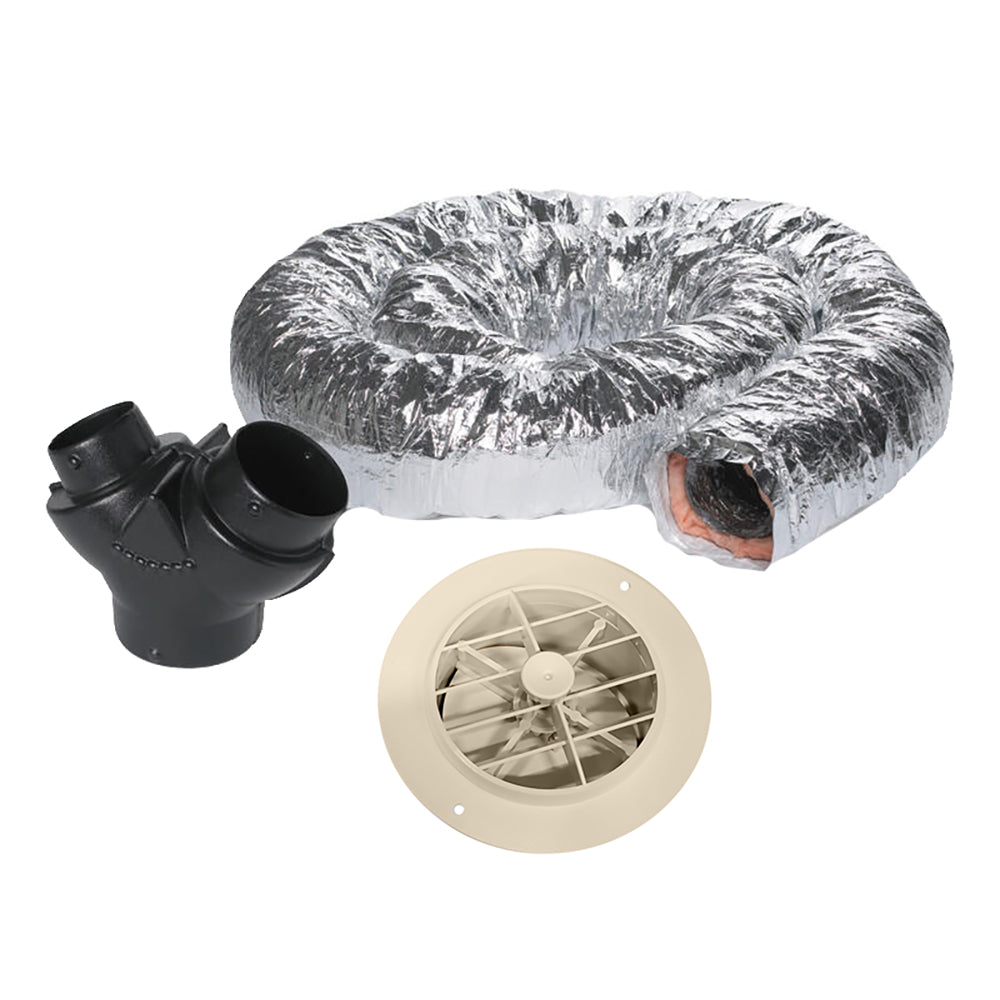 Dometic EnviroComfort Dual Duct Kit for 10-16,000 EDC retrofit, showing flexible ducts and connectors for climate control accessories.