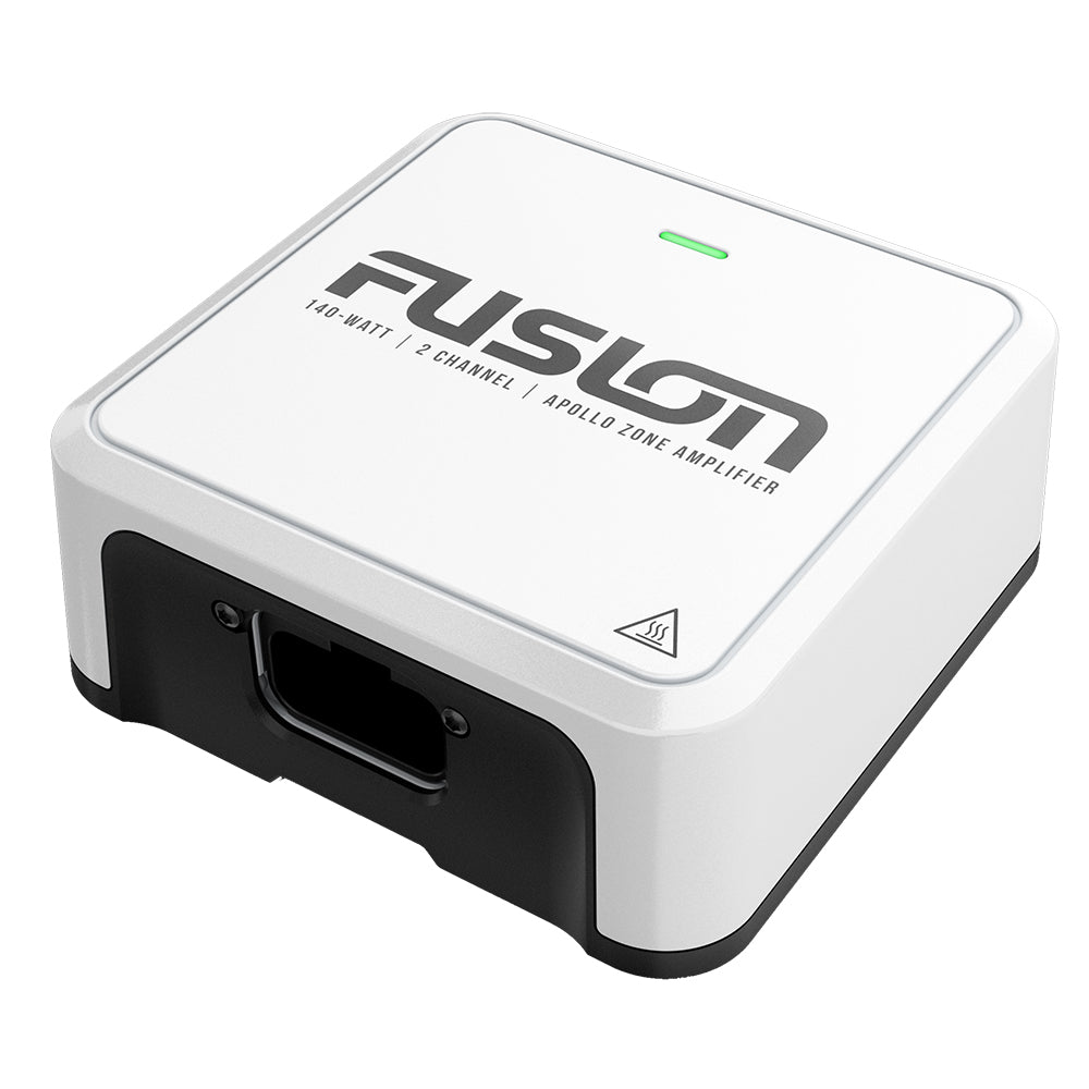 Fusion Apollo Marine Zone Amplifier 140W, marine audio amplifier with controls and wiring, designed for boat sound systems.
