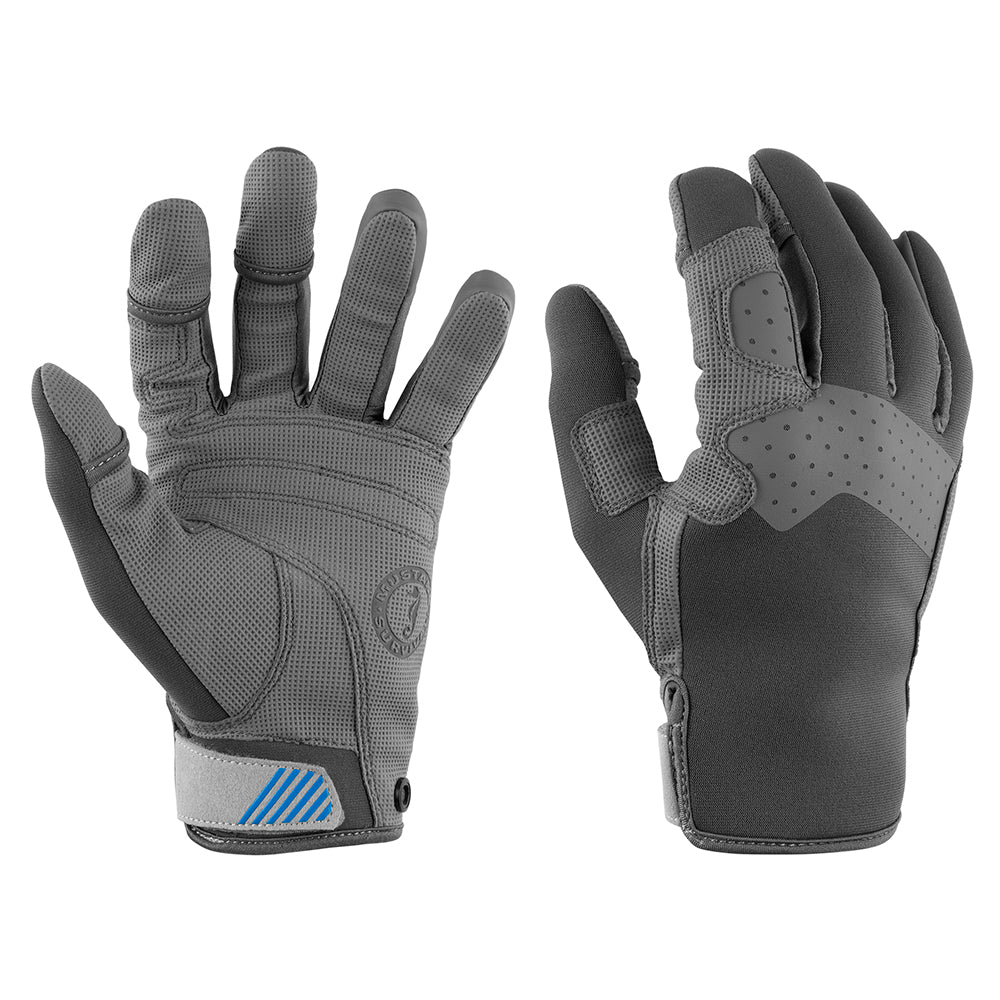 Mustang Traction closed finger gloves in grey and blue, small size, designed for apparel and outdoor activities.