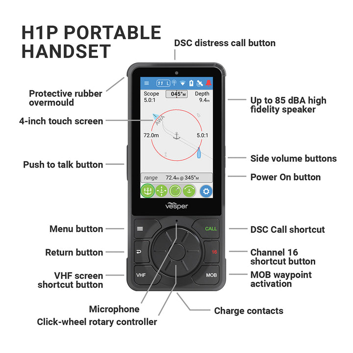 Vesper Cortex H1P Portable/Wireless/Rechargeable Handset w/Charging Cradle