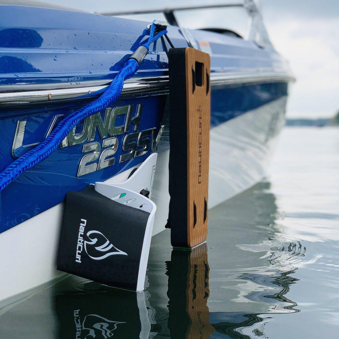 NautiFender modular flat boat fender made of teak, designed for marine protection and dockside safety.