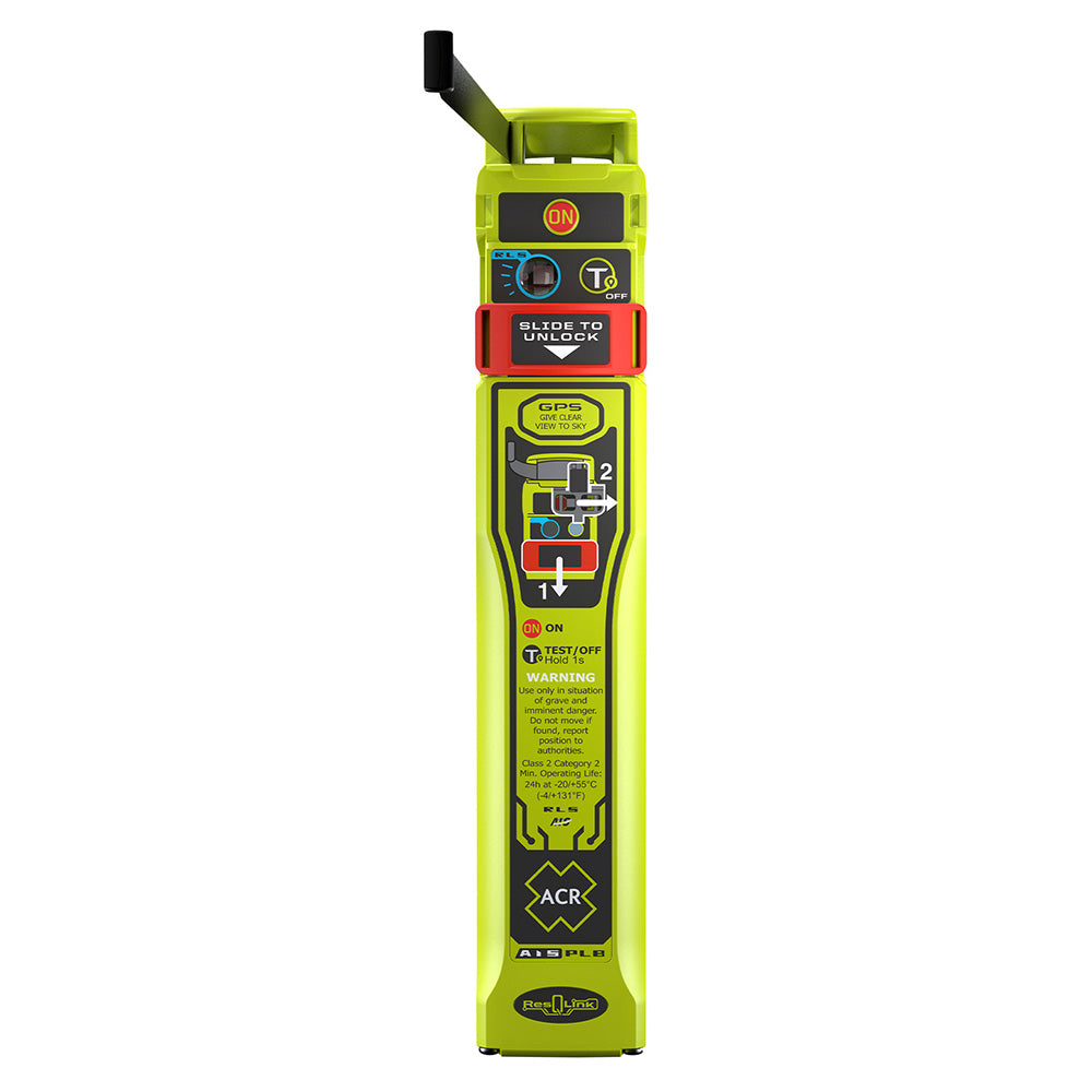 ACR ResQLink AIS GPS Personal Location Beacon PLB-450 with AIS RLS, compact EPIRB for emergency maritime safety.