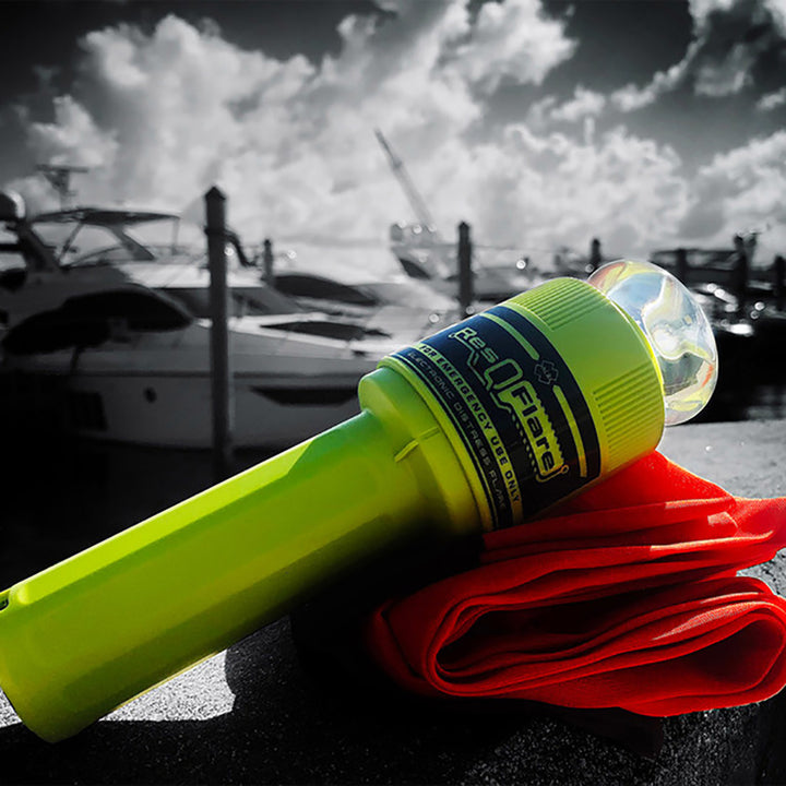 ACR Electronics ResQFlare electronic flare flag safety light with bright LED illumination for emergency signaling.
