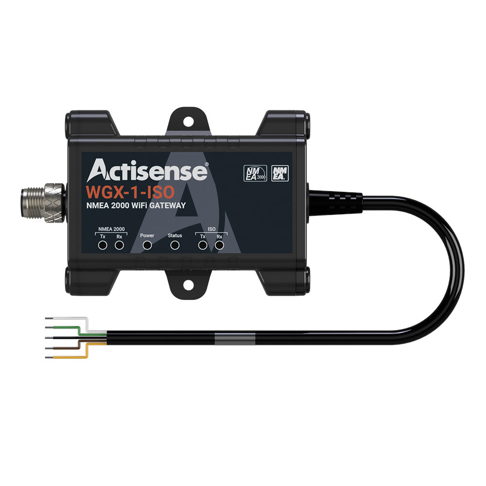 Actisense NMEA 0183 to NMEA2000 Gateway with WiFi PC interface and ISO connection, for marine navigation systems.