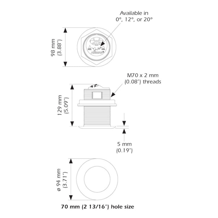 Airmar B75HW High Wide Chirp Transducer mounted on boat hull, 20-degree deadrise, 600W thru-hull transducer for marine sonar.