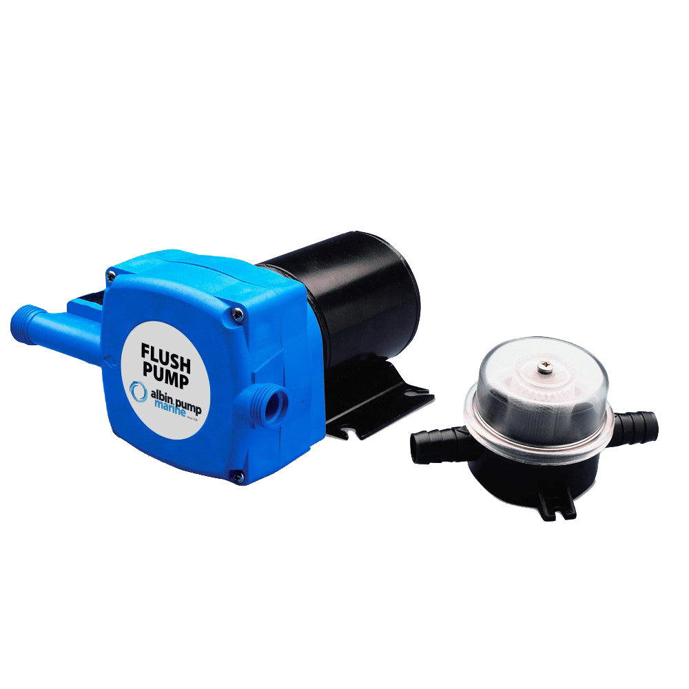 Albin Group 12V Flush Pump for marine sanitation system, compact and durable water pump for boat sanitation needs.