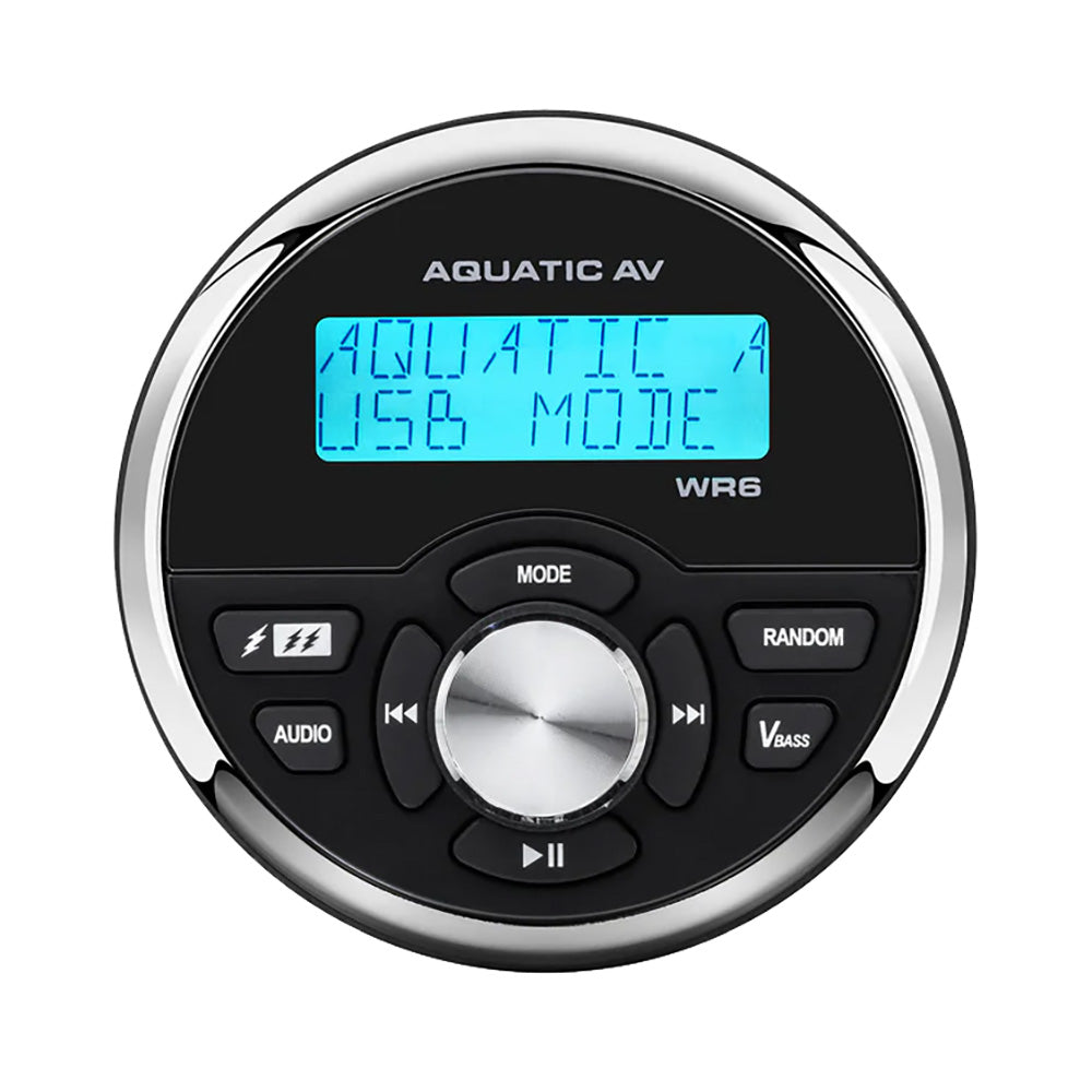 Aquatic AV WR6 wired remote control for 6-Series stereo systems, black plastic remote with buttons and cable connection.