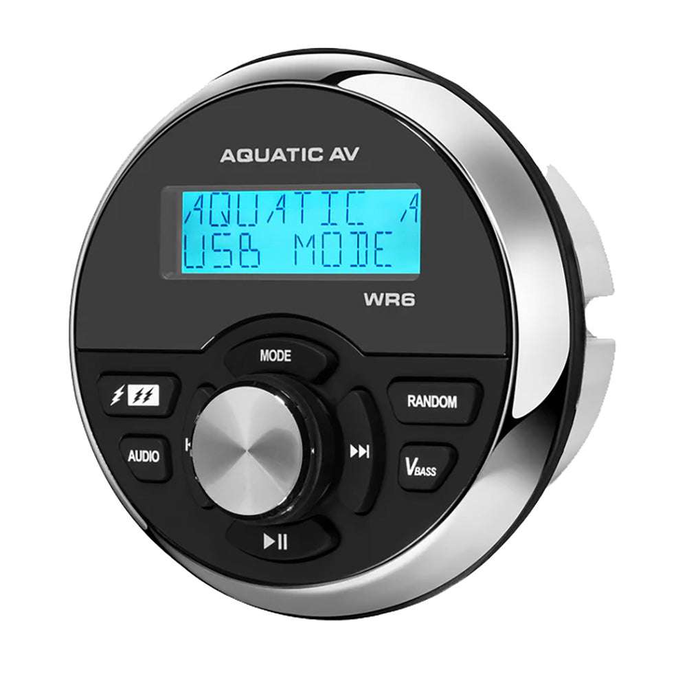 Aquatic AV WR6 wired remote control for 6-Series stereo systems, handheld device with buttons for audio control.